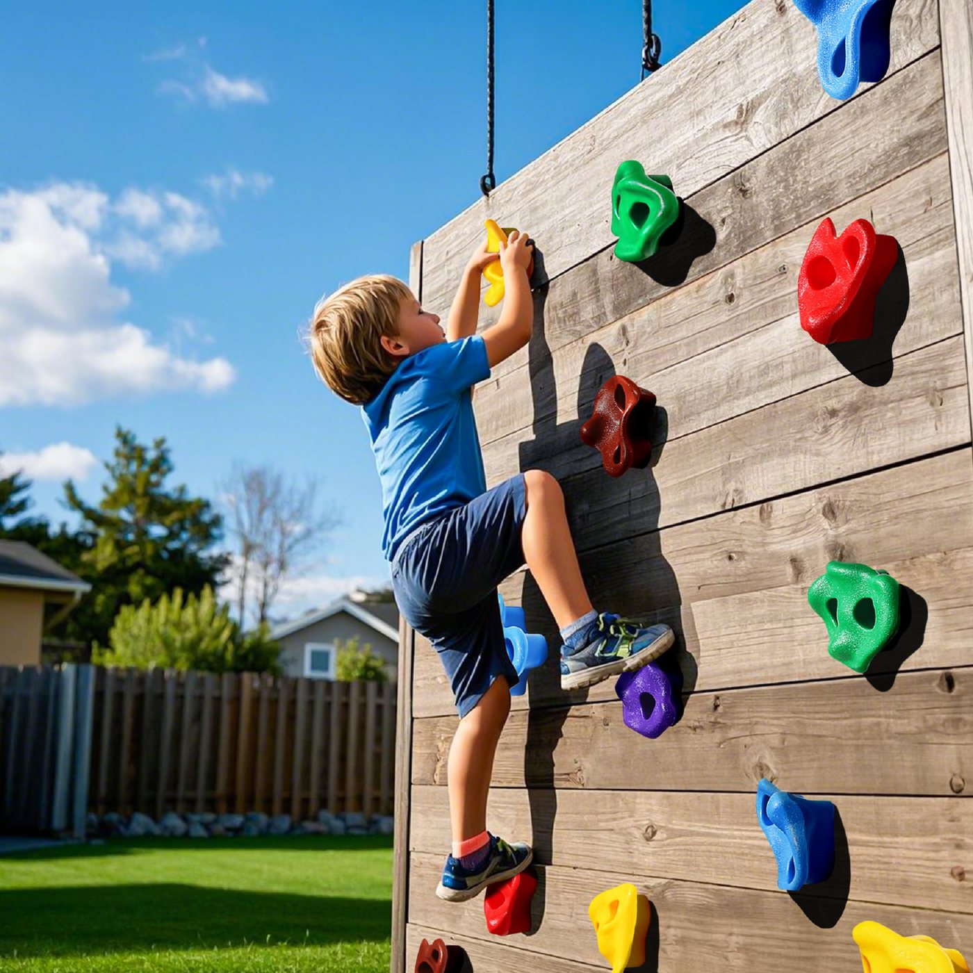 A fence line turned into a traverse — the cheapest climbing wall there is.